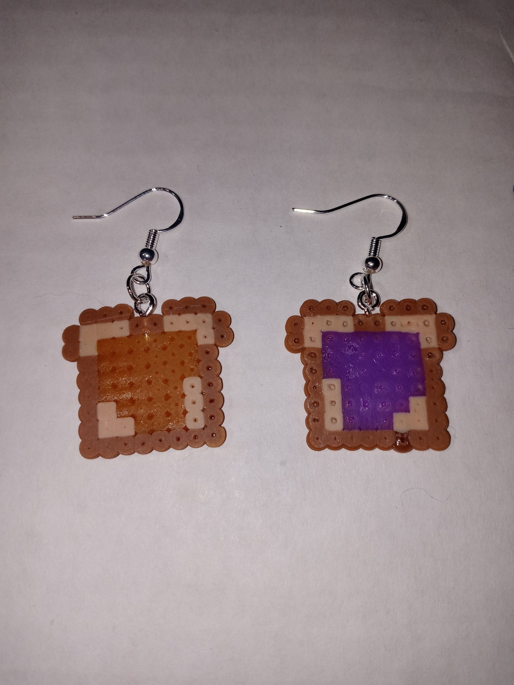 Pixelated Toast Dangle Earrings in Orange & Purple